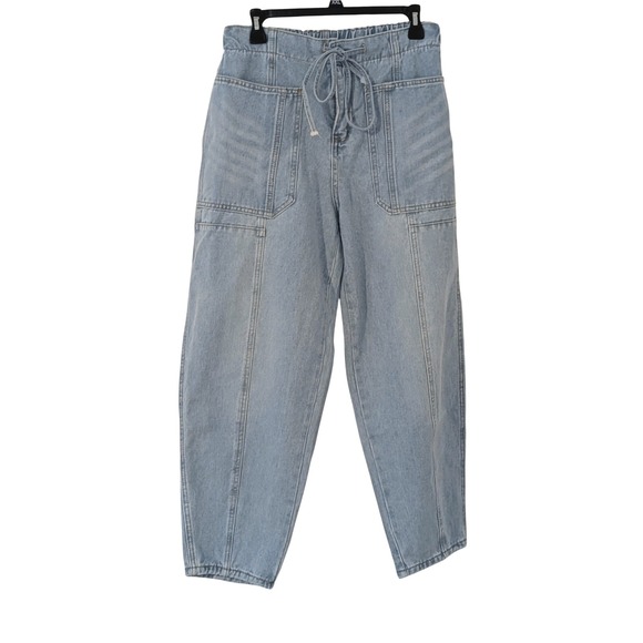 Unbranded Pants - New Collection‎ Light Wash Denim Barrel High Waist Utility Pants Blue Large NWT